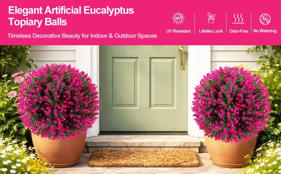 Pink Eucalyptus and Boxwood Topiary Set