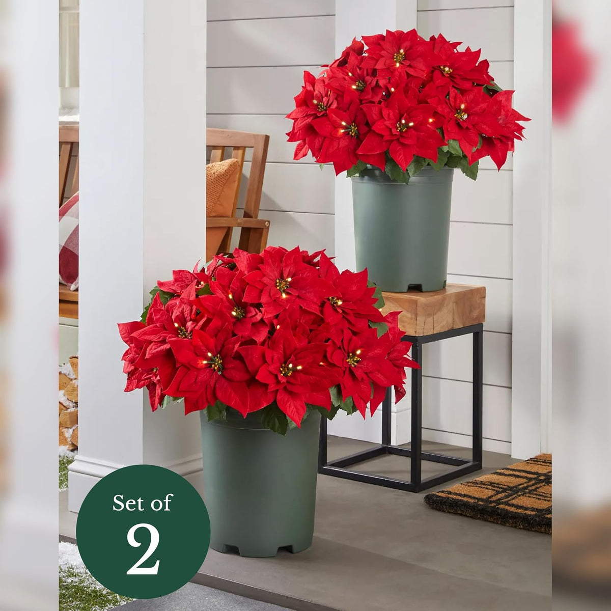 Pre-Lit Outdoor Poinsettia Pot Fillers