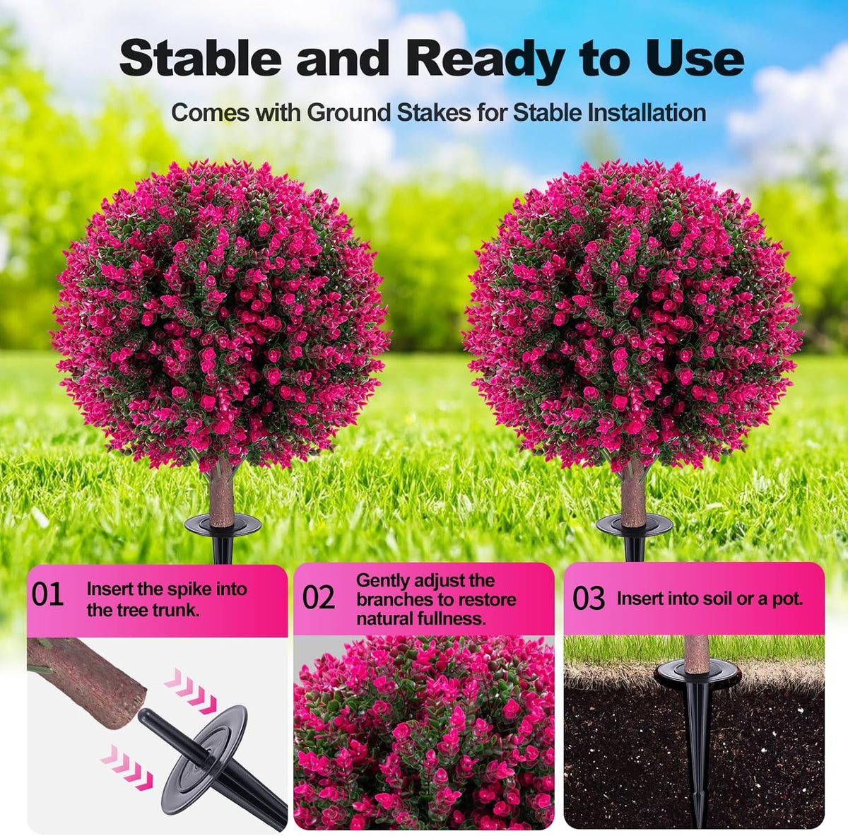 Pink Eucalyptus and Boxwood Topiary Set